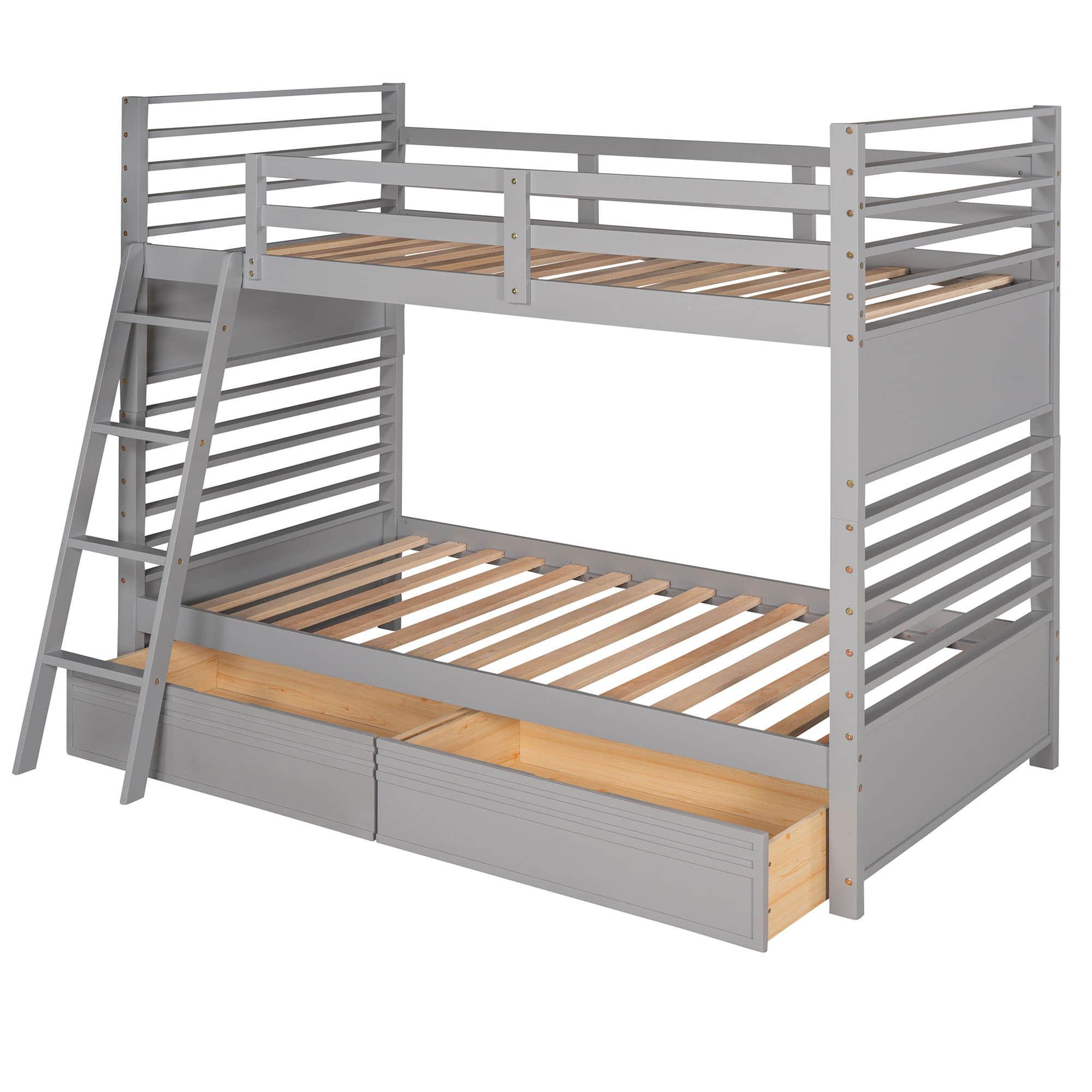 Convertible Twin Over Twin Wooden Bunk Beds with Storage Drawers