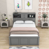 Wood Smart Full Platform Bed with Twin Trundle and Storage Headboard