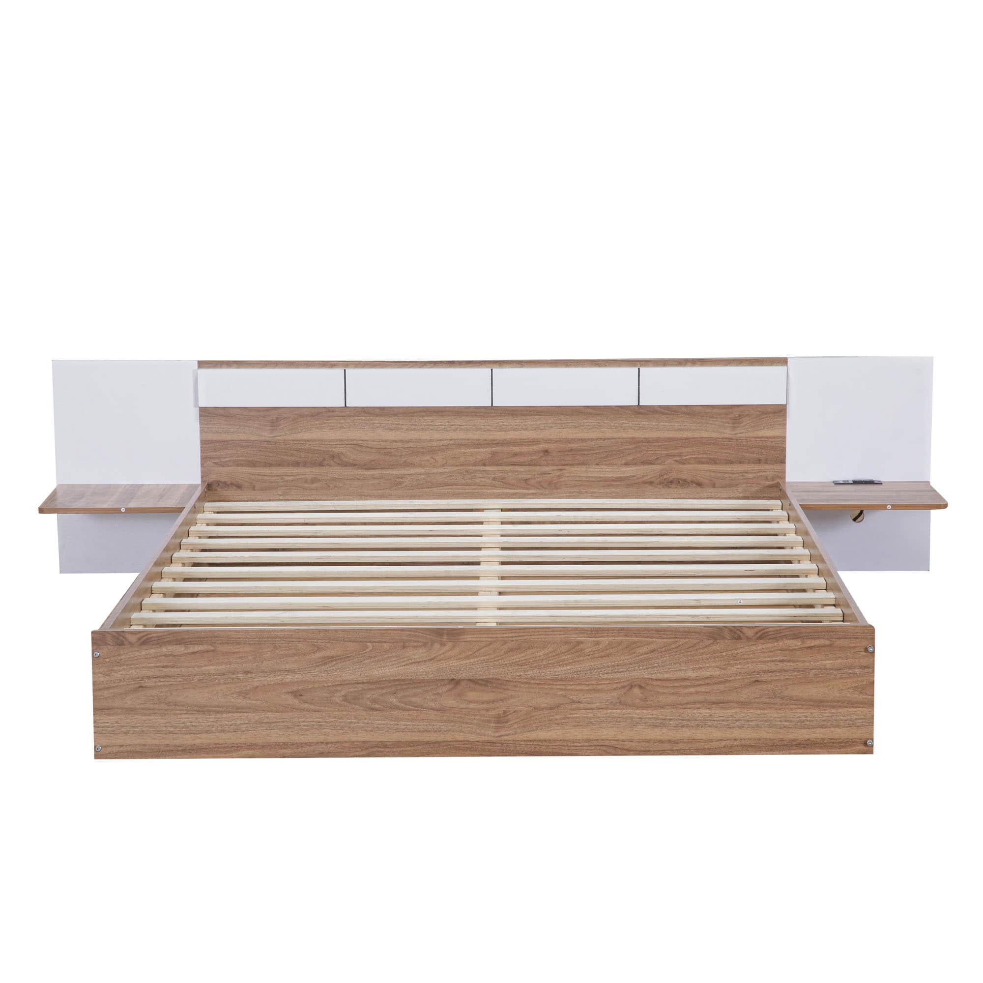 Wooden Smart Queen Size Platform Bed with Headboard and Storage - [USB Ports, Sockets]