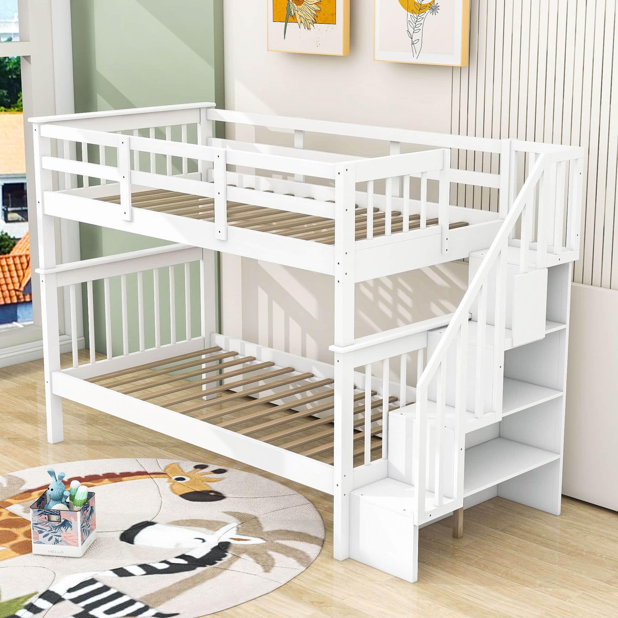 Twin Over Twin Bunk Beds with Stairs and Storage for Kids - [Wood, Convertible]