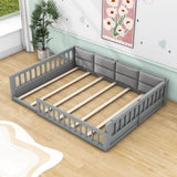 Wood & Upholstered Full Size Toddler Floor Bed with Rails and Pillow