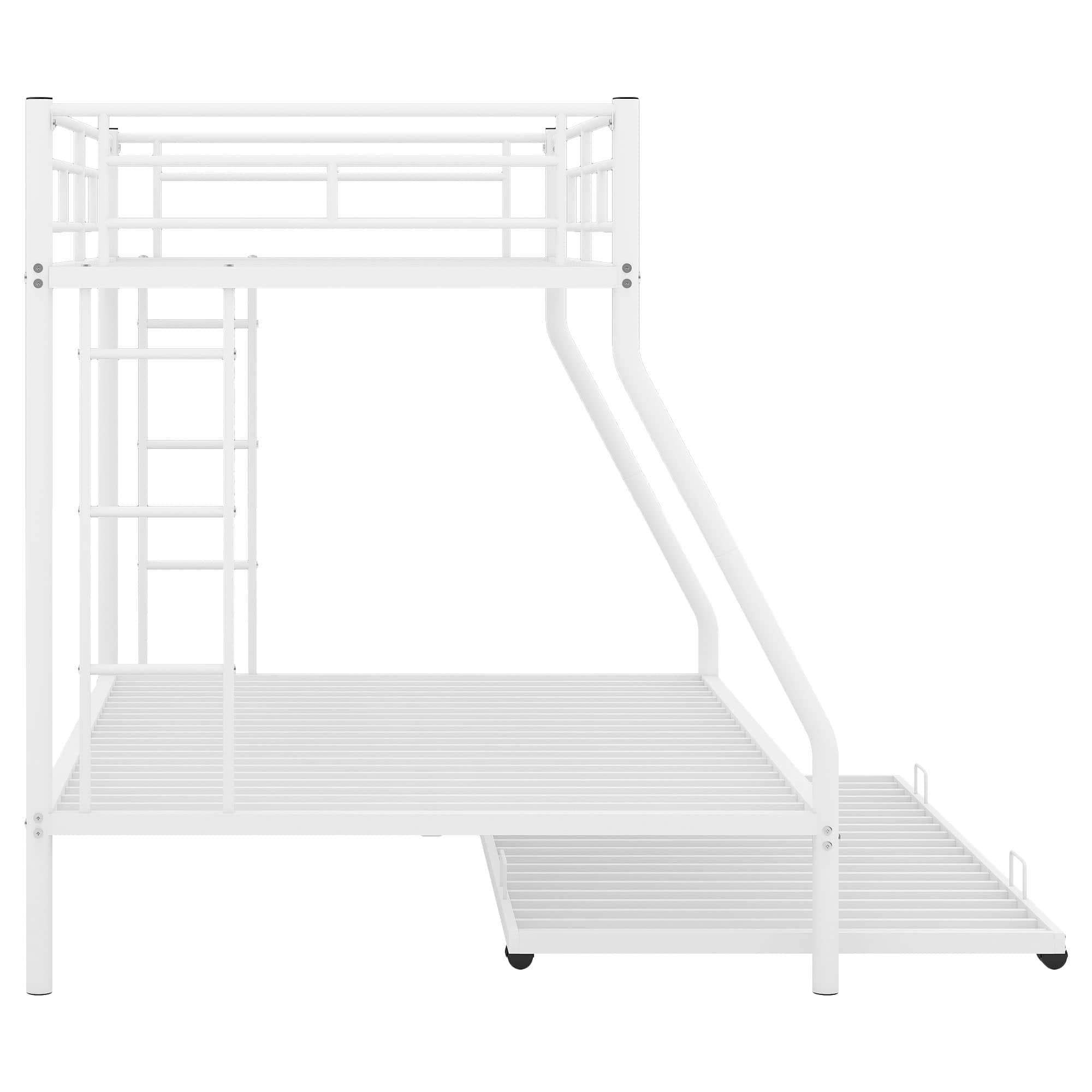 Metal Twin Over Full Bunk Beds with Trundle for Kids Adults - Two Ladders