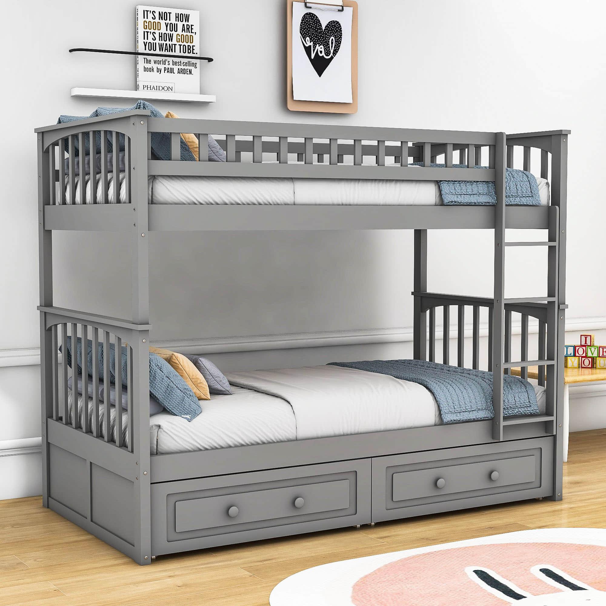 Convertible Twin Over Twin Bunk Beds with Storage Drawers - [Wooden]