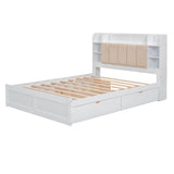 Wood Queen Platform Bed Frame with Storage Headboard and Drawers