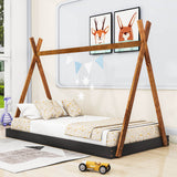 Kids Twin Tent Floor Bed for Toddler - [Montessori, Wooden, Teepee]