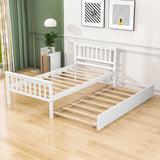 Twin Platform Bed Frame with Twin Trundle and Headboard - [Wooden, Footboard]