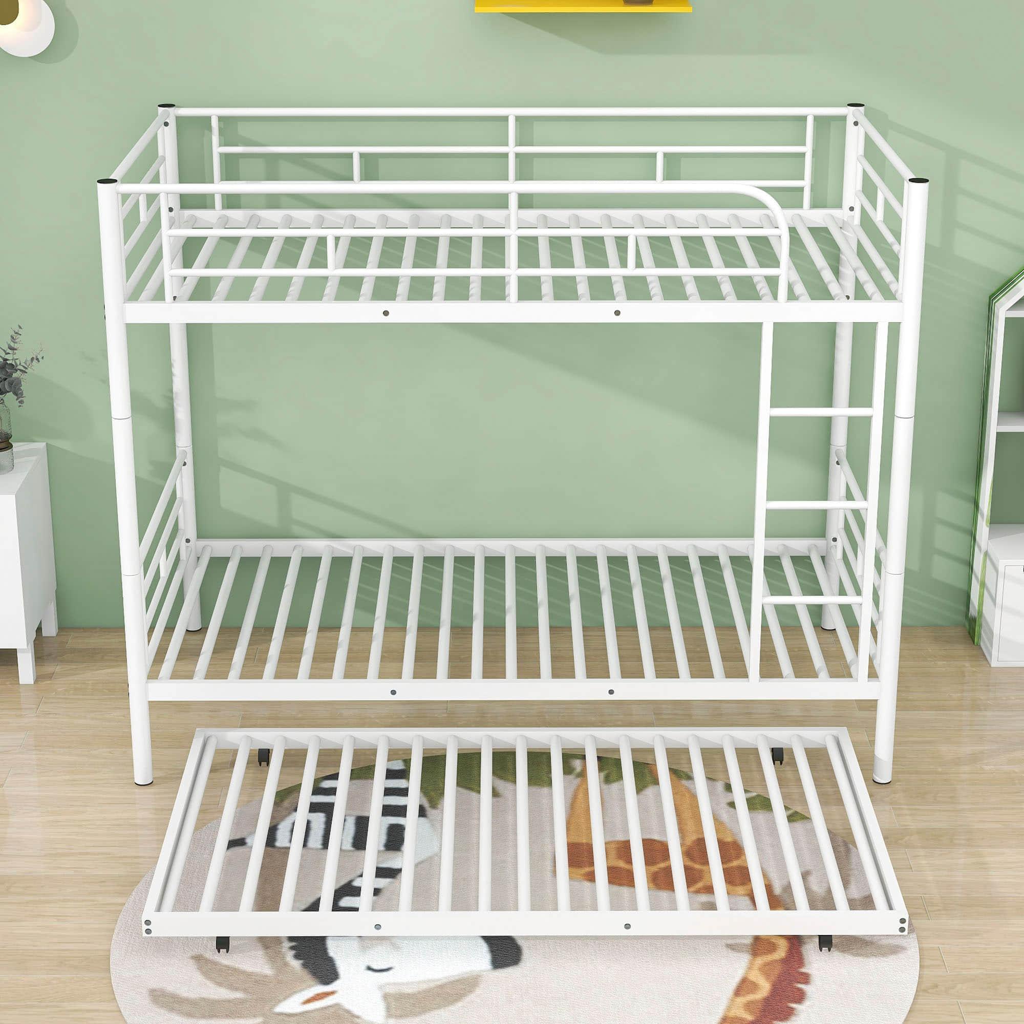 Twin Over Twin Classic Metal Bunk Bed with Trundle - [Detachable, Ladder]