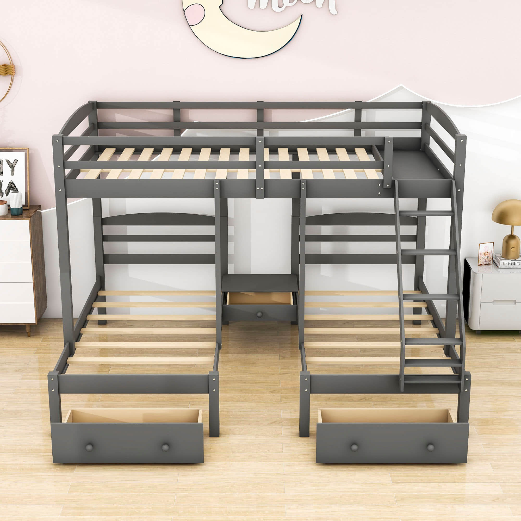 Wood Full Over Twin & Twin Triple Storage Bunk Bed - [Drawers]