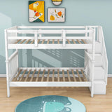 Wooden Full Over Full Bunk Beds with Storage and Stairs - [Detachable]