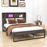 Smart Rustic Farmhouse Queen Size Platform Bed with Storage Headboard - [Sockets, USB Ports]