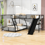 Low Twin Over Full Loft Triple Bunk Beds with Desk and Slide for Kids Toddler - [Metal]