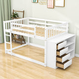 Low Full Over Full Bunk Beds for Kids, Toddlers with Storage - [Wood]