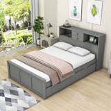 Wood Smart Full Platform Bed with Twin Trundle and Storage Headboard