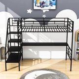 Metal High Twin Size Loft Bed Frame with Desk and Stairs for Adults, Kids