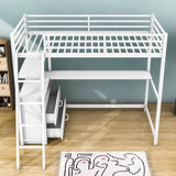 Metal Twin Size Loft Bed with Desk and Storage for College, Dorms