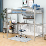 Metal Twin Loft Bed with Desk and Storage Shelf for Gamer, Adults