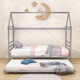 Metal Twin House Bed Frame with Twin Trundle Bed and Headboard