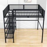 Modern Metal Full Size Loft Bed with Storage Shelves for Adult, Junior