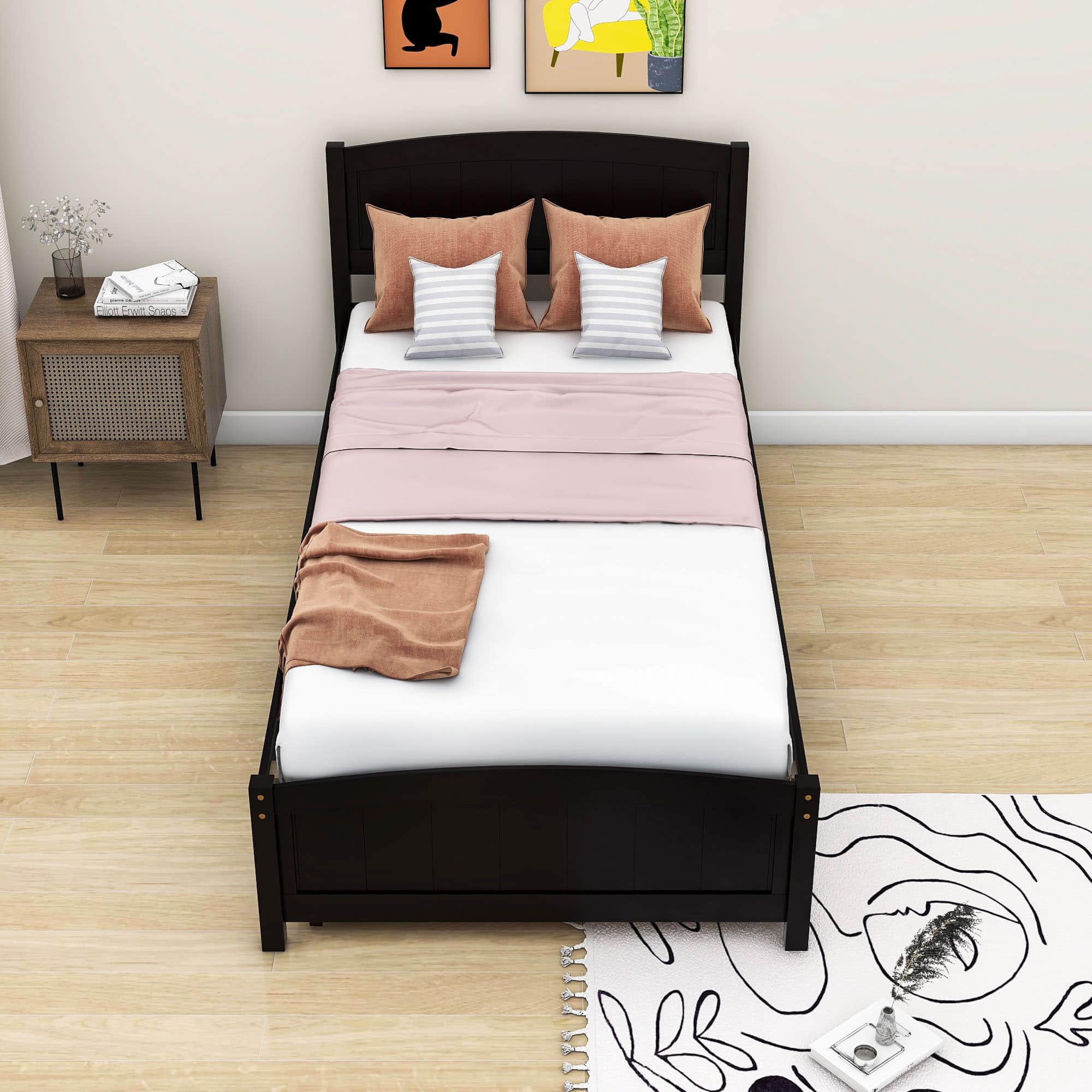 Twin Platform Bed Frame with Twin Trundle and Headboard