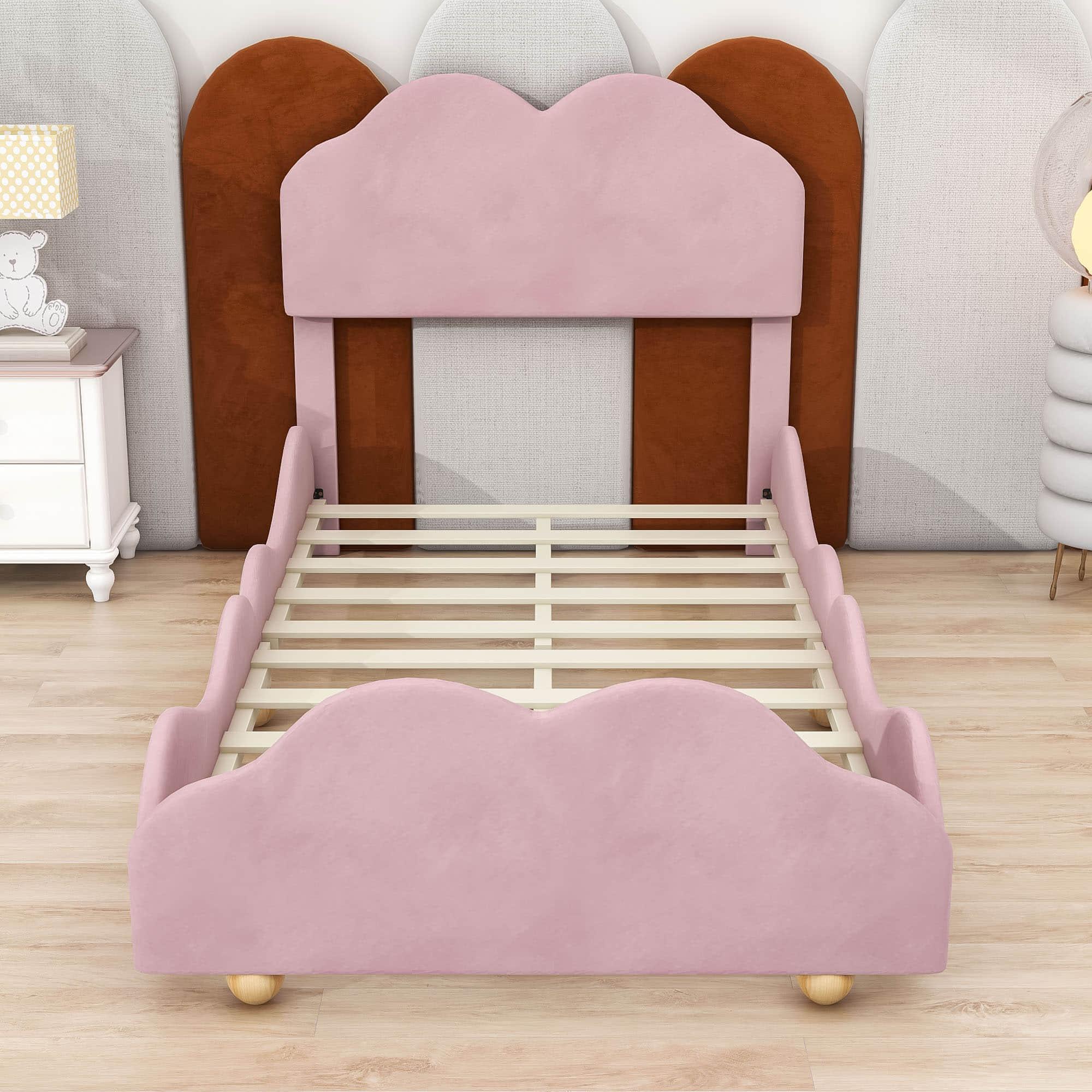 Twin Upholstered Princess Platform Bed Frame with Headboard for Girls