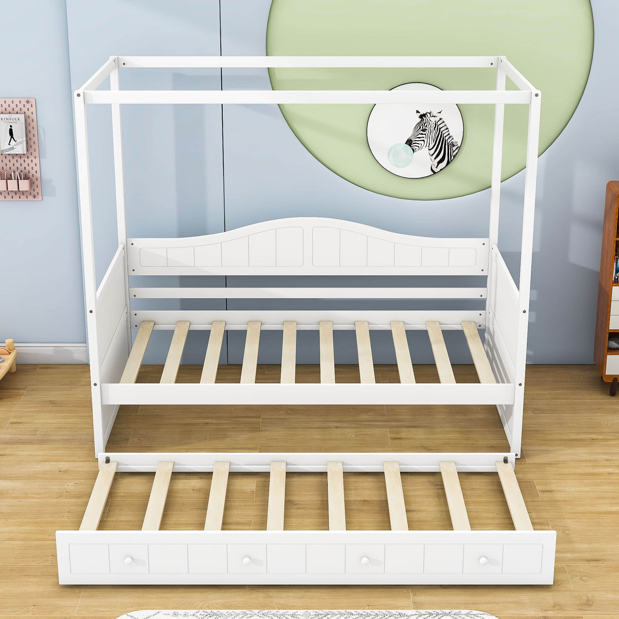 Wood Twin Size Canopy Daybed with Twin Trundle in Living Room