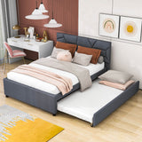 Full Upholstered Platform Bed Frame with Headboard, Twin Trundle Bed