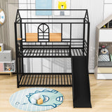 Low House Twin Over Twin Bunk Beds with Slide for Kids Toddler - [Metal]