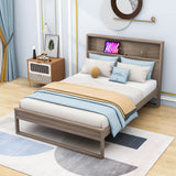 Rustic Farmhouse Full Size Smart Platform Bed with Storage Headboard - [Sockets, USB Ports]