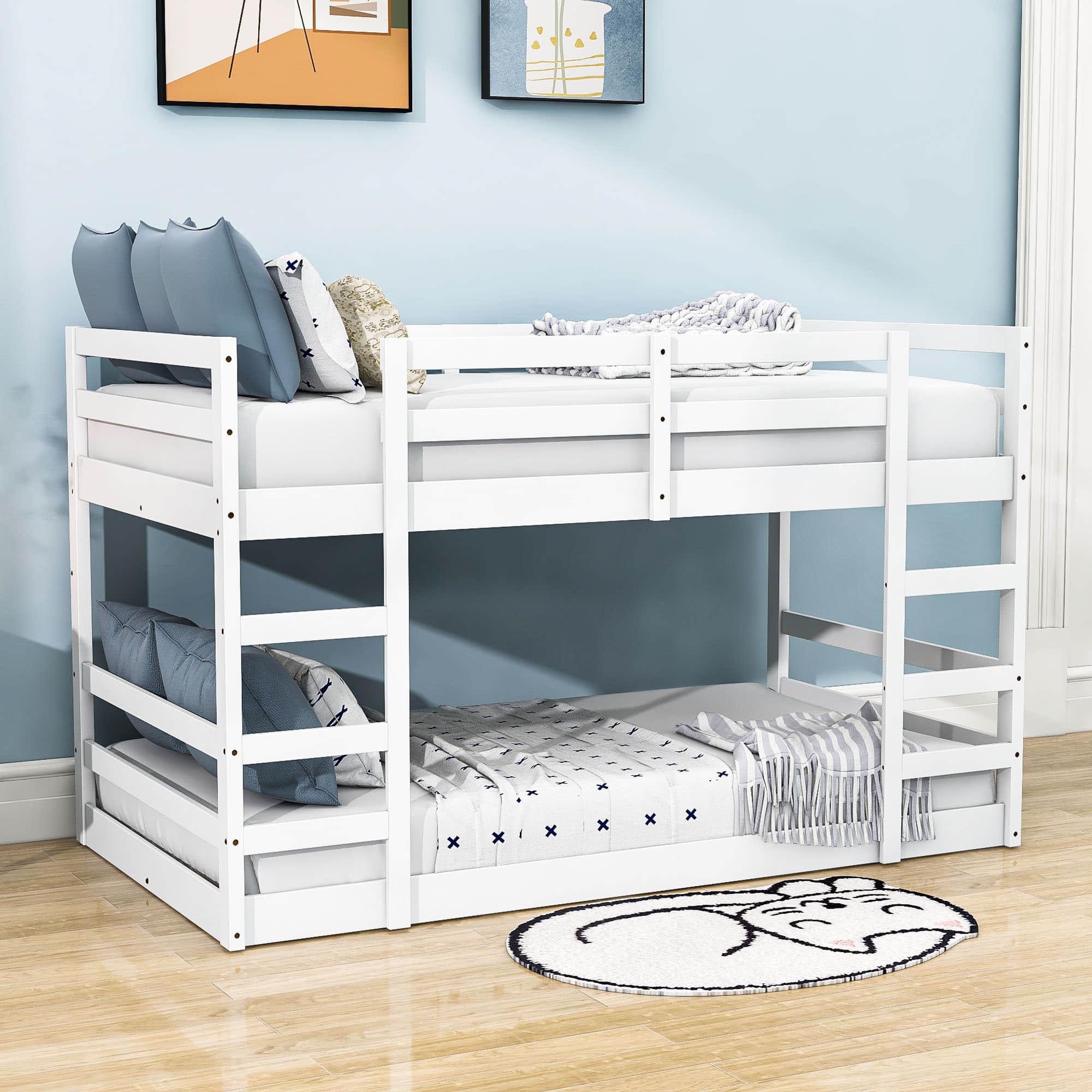 Montessori Low Twin Over Twin Bunk Beds for Kids Toddler - Wooden