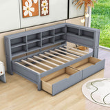 Modern Smart Kids Twin Size Daybed with Storage Drawers and Shelf