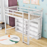 Wood Twin Loft Bed with Large Open Storage Shelves for Adults, Kids