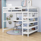 Full Size Loft Bed with Desk and Storage Shelves for Adults, Kids