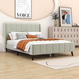 Modern Velvet Upholstered Queen Bed Frame with Wingback Headboard