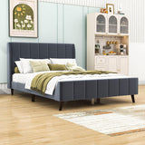 Modern Velvet Upholstered Queen Bed Frame with Wingback Headboard