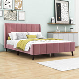 Modern Velvet Upholstered Queen Bed Frame with Wingback Headboard