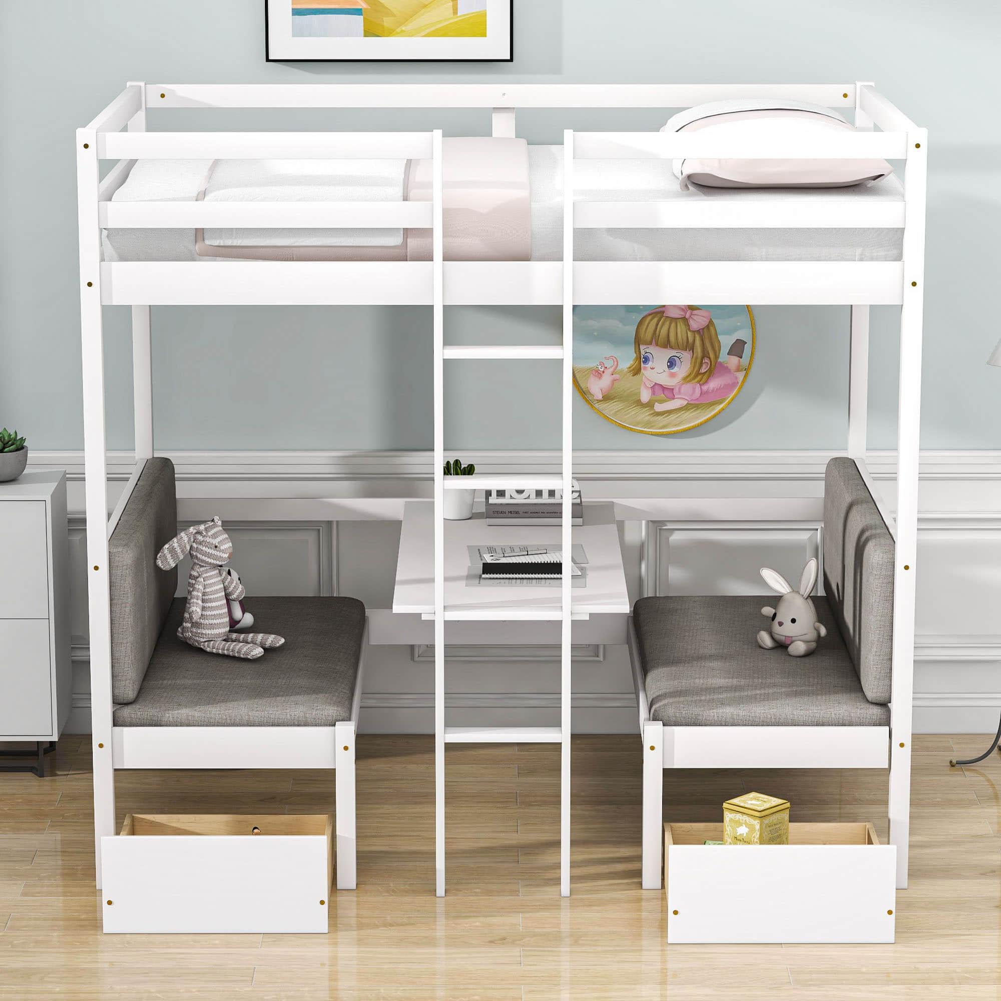 Convertible Twin Loft Bed with Couch and Table, Storage - [Wood, Drawers]