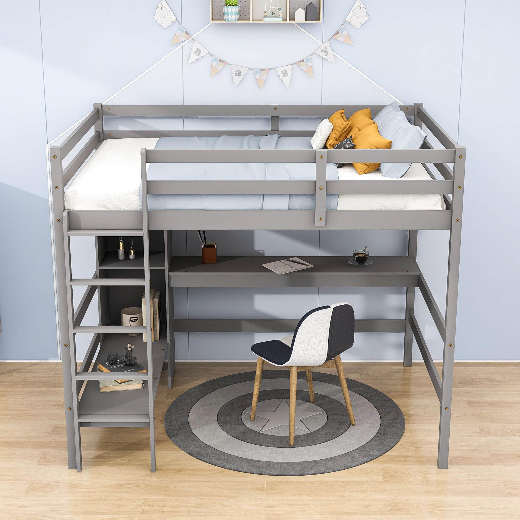 Full Size Loft Bed with Desk and Couch, Storage for Adults, Teens