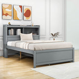 Full Platform Bed Frame with Twin Trundle and Storage Headboard, USB