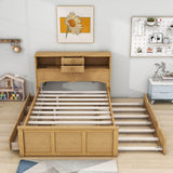 Wood Smart Full Platform Bed with Twin Trundle and Storage Headboard