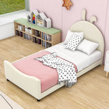 Cute Twin Size Low Profile Upholstered Toddler Bed with Rails