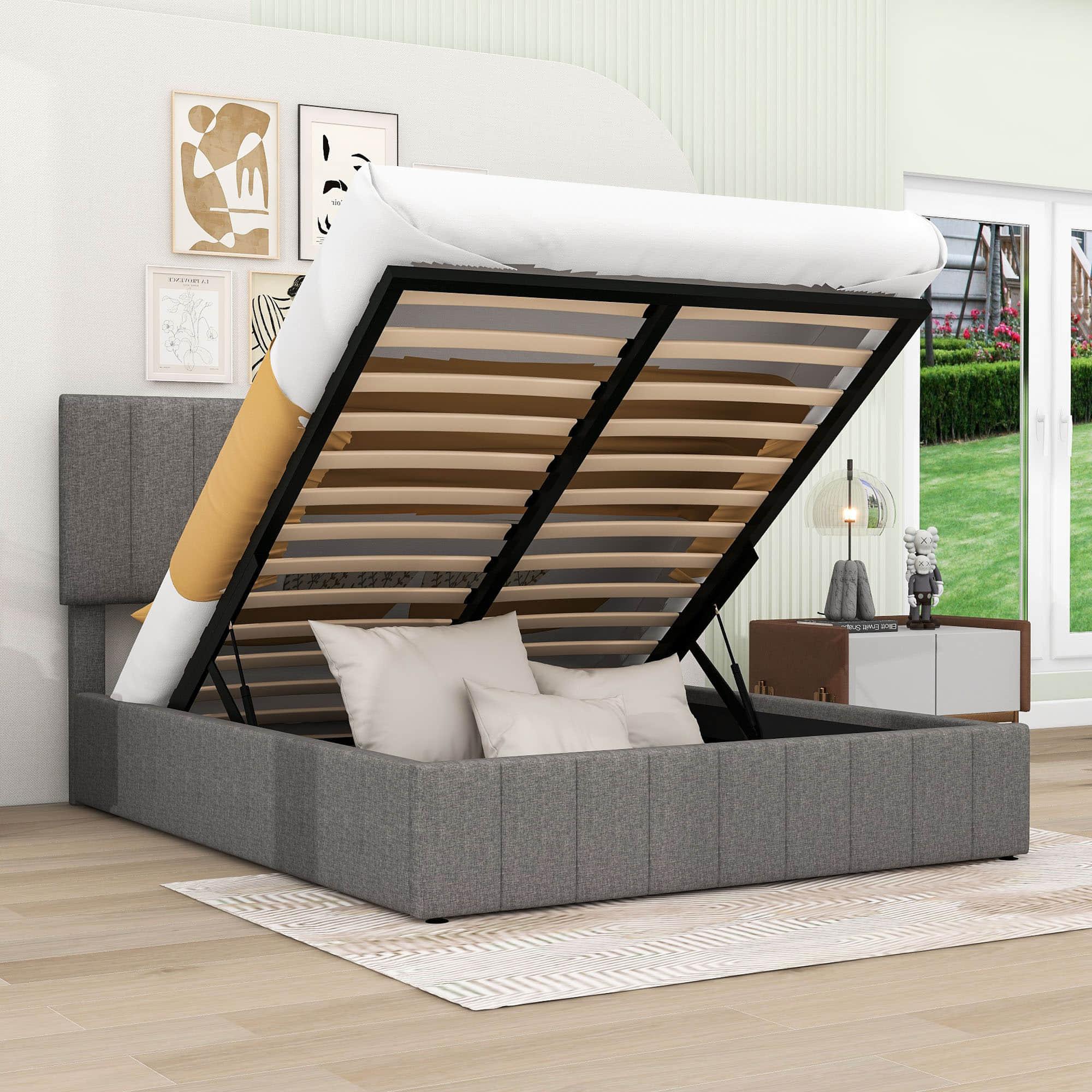 Modern Queen Upholstered Bed Frame with Storage - Hydraulic Lift System