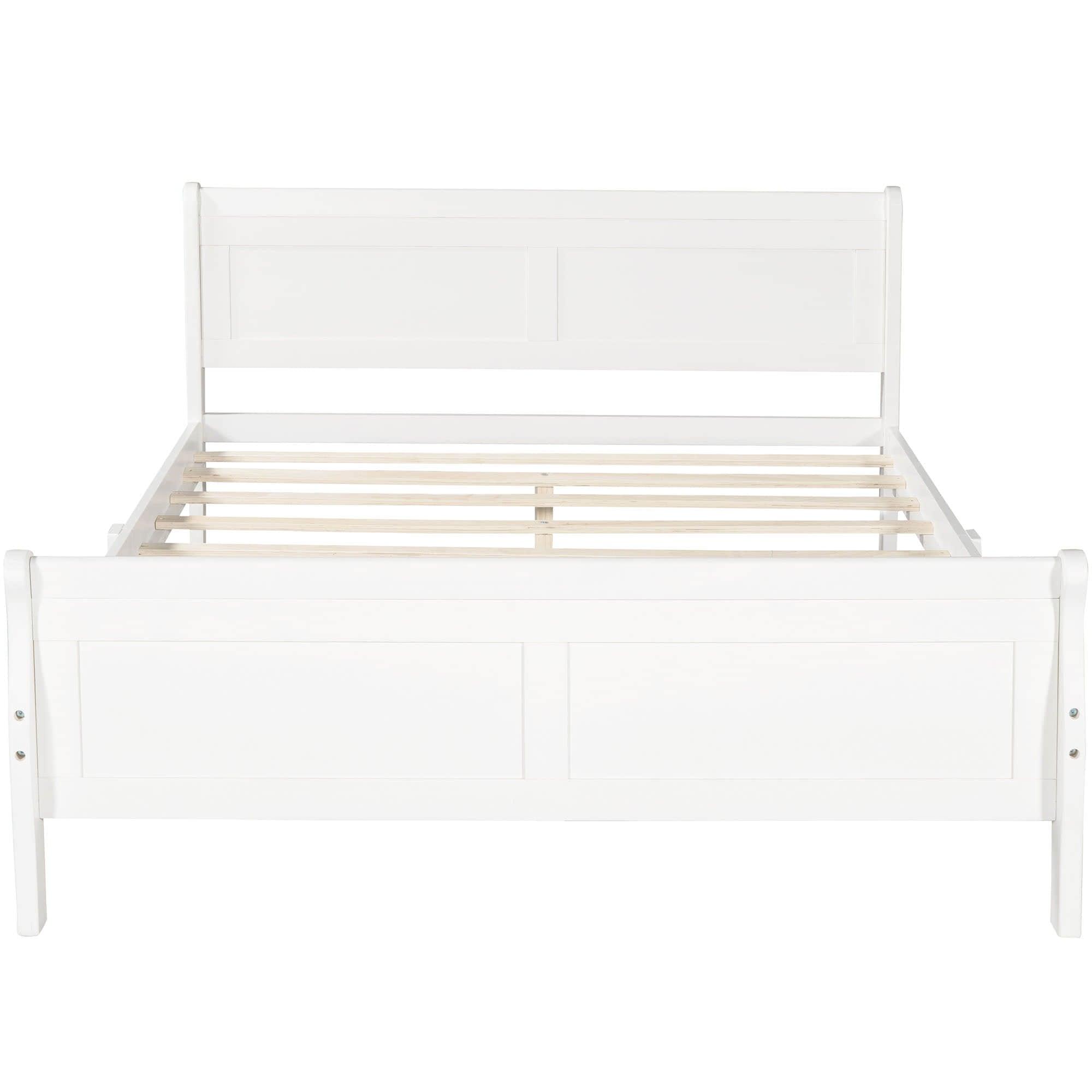 Wooden Full Size Platform Bed with Headboard - [Sleigh]