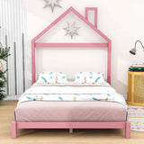 Low Full Size Wooden Toddler Bed with House-Shaped Headboard