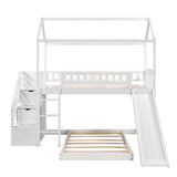 Floor Twin Bunk Beds for Toddlers Kids with Stairs and Slide - [Wood]