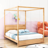 Wooden Modern Low Profile Queen Canopy Bed Frame with Headboard