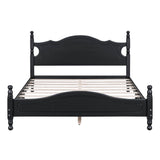 Traditional Wood Queen Size Low Profile Platform Bed Frame with Headboard