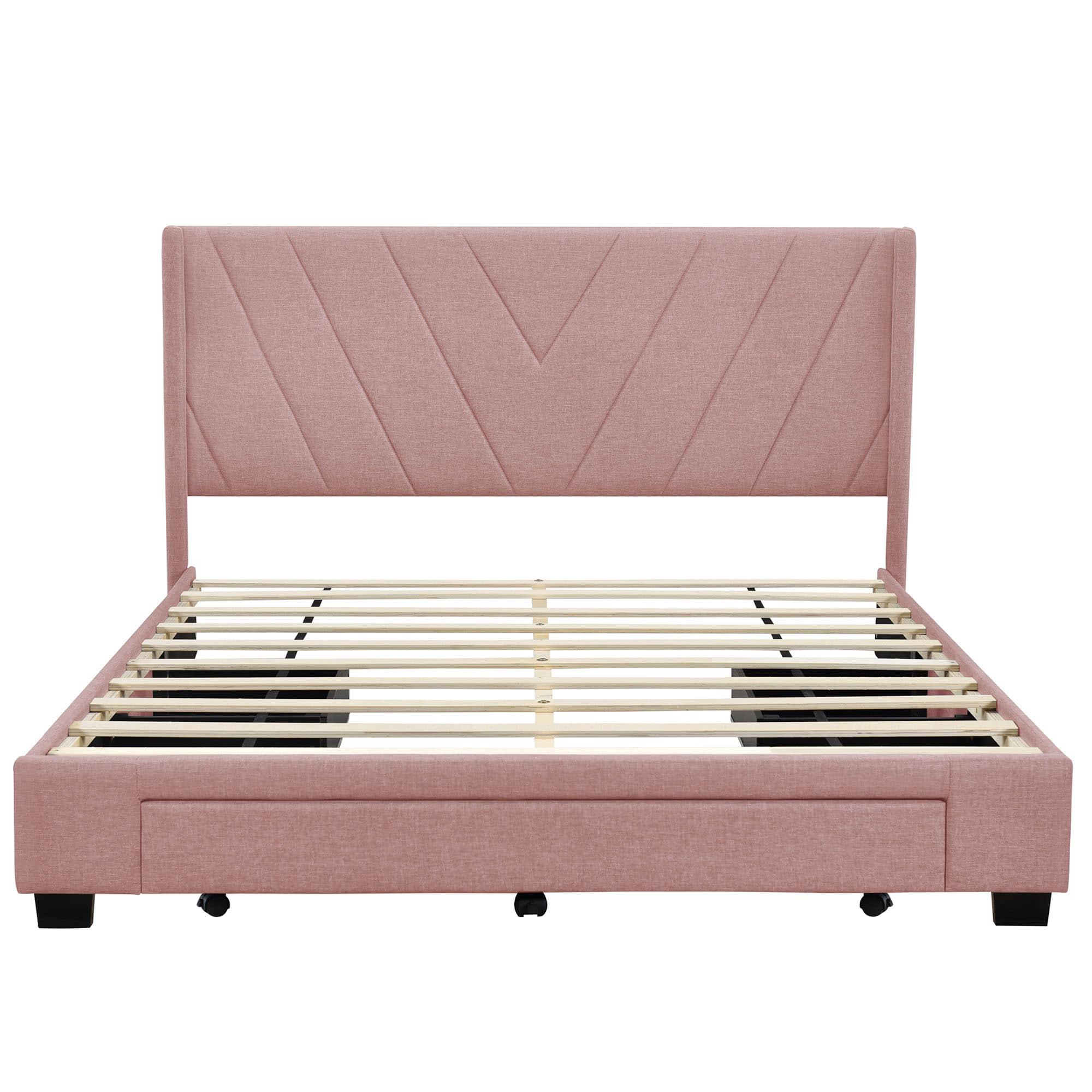 Queen Size Upholstered Platform Bed with Storage and Headboard - [Drawers, Linen]