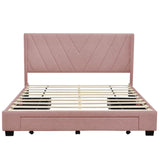 Queen Size Upholstered Platform Bed with Storage and Headboard - [Drawers, Linen]