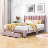 Velvet Queen Size Upholstered Platform Bed Frame with Headboard and Storage