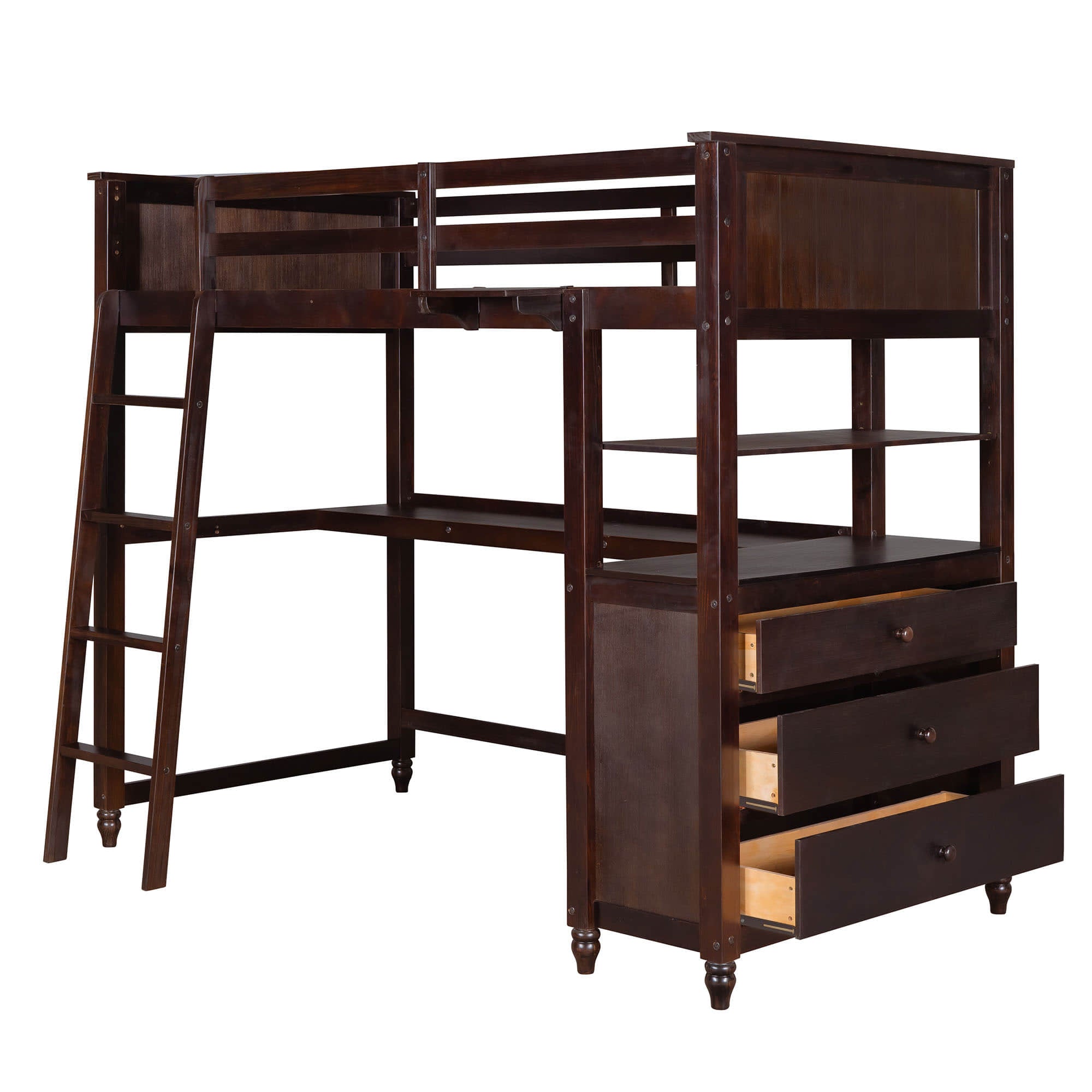 Twin Size Convertible Loft Bed with Desk and Storage - [Dresser, Shelves]